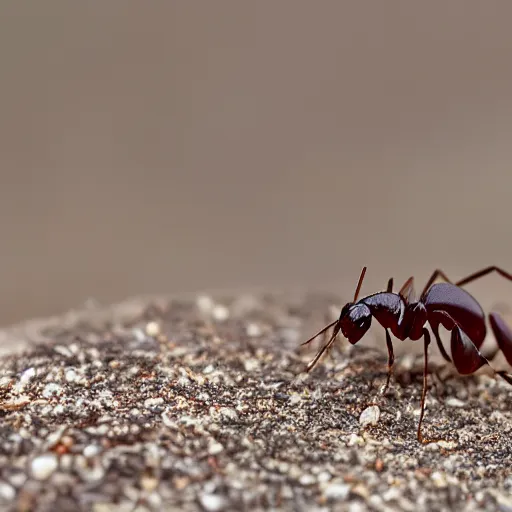 Prompt: tilt shift photography of an ant carrying a sugar cubs