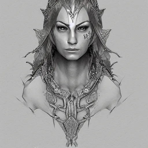 Prompt: a realistic portrat of a female elven warrior, made out of tiny spheres