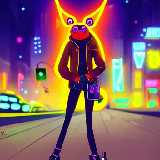 Image similar to beautiful furry digital art portrait commission of an androgynous furry anthro frog fursona wearing punk clothes in the streets of a cyberpunk city. neon signs. character design by charlie bowater, ross tran, artgerm, and makoto shinkai