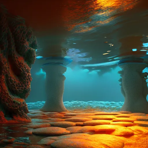 Image similar to inside a an ethereal underwater mermaid city, extremely detailed, 8k, HDR, award-winning, octane render, trending on artstation, volumetric lighting