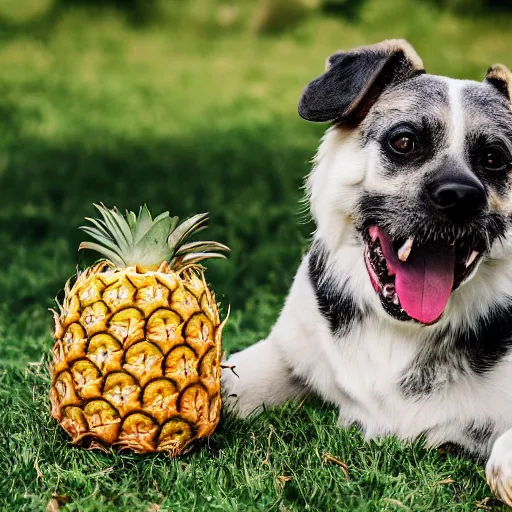 Image similar to a hybrid of a dog and a pineapple, 8 k, 4 k, professional photography, award winning photo
