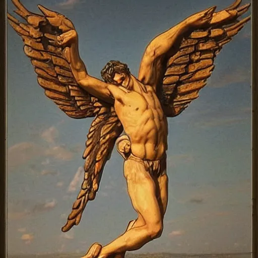 Prompt: Icarus dabbing right before his wings melt