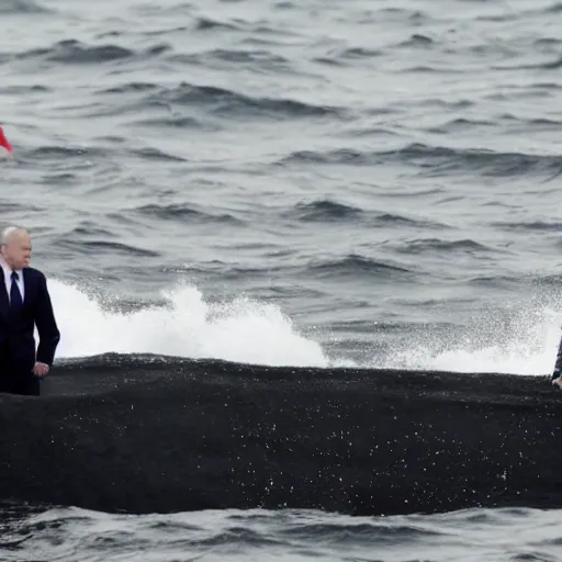 Image similar to biden and putin dancing on the ocean, close up, high quality photograph