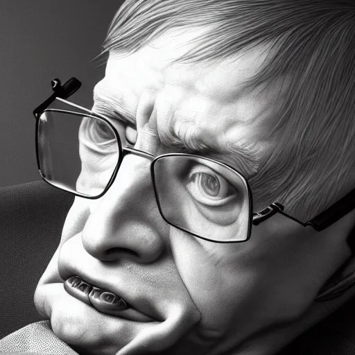 Image similar to tired stephen hawking with dust on his face, realistic, 8 k, extremely detailed, cgi, trending on artstation, hyper - realistic render, by greg rutkowski