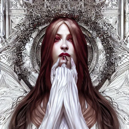 Image similar to a photograpic portrait of a anthropomorphic rose wearing white clothes, Dark souls themed, fantasy, intricate, elegant, highly detailed, digital painting, artstation, concept art, smooth, sharp focus, illustration, art by artgerm and H R Giger and alphonse mucha