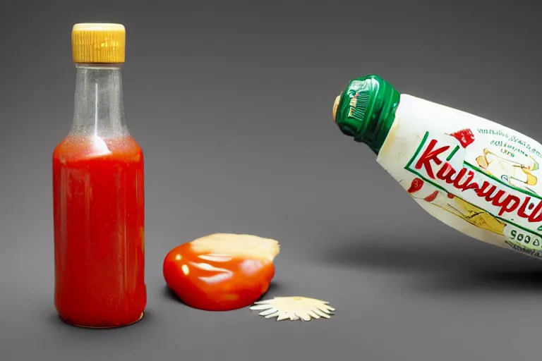 Image similar to a bottle of ketchup from 1960 in outer space