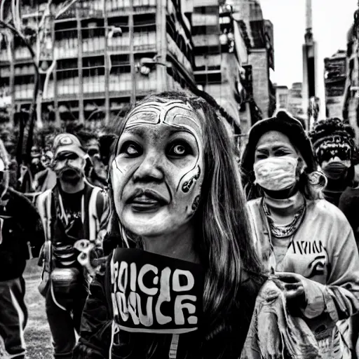 Image similar to hunnic protester face photo black and white wide angle lense