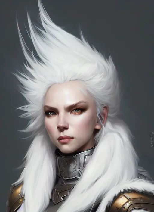 Image similar to fur - lined armor!!! beautiful and elegant white haired female!! gorgeous ayes!! character concept art, sharp focus, octane render! unreal engine 5! highly rendered!! trending on artstation!! detailed linework!! illustration by bussiere rutkowski andreas rocha