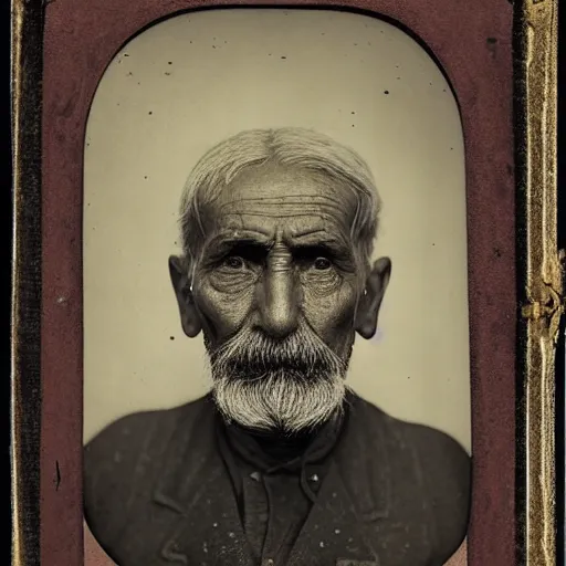 Prompt: facial portrait of a 1 0 2 year old bukfut, 1 9 1 9, ambrotype, award winning