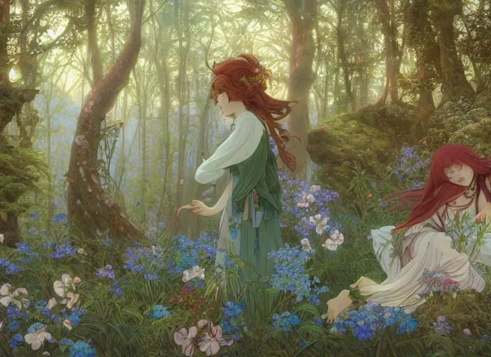 Prompt: desktop background, beautiful fantasy forest, magical creatures, path traced, highly detailed, high quality, digital painting, by studio ghibli and alphonse mucha, leesha hannigan, hidari, art nouveau, chiho aoshima, jules bastien - lepage