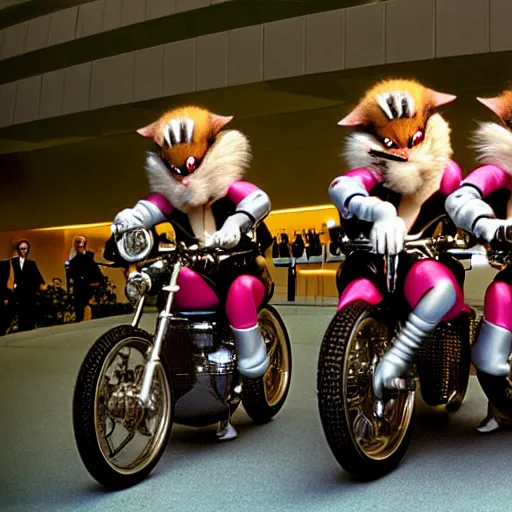 Prompt: uhd photorealisitc candid photo of the biker mice from mars, at the un, smashing. photo by annie leibowitz and steve mccurry