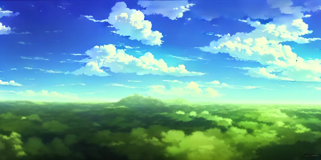 Image similar to wide view shot of the sky. matte painting, anime, studio ghibli. professional digital painting, artstation, concept art, smooth, beautiful, cinematic