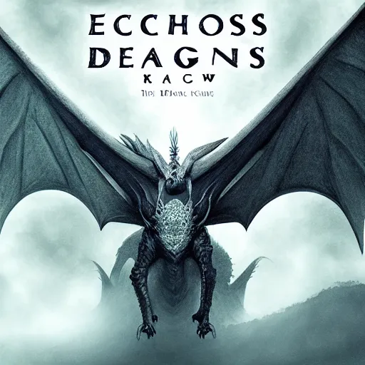 Prompt: echos of dragons book cover, mist, mysterious, high quality, shadows