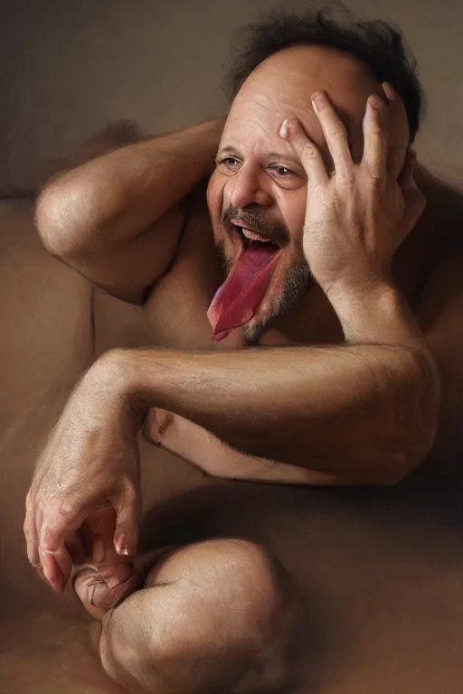 Image similar to jason alexander stubbing his toe, oil on canvas, intricate, portrait, 8 k highly professionally detailed, hdr, cgsociety