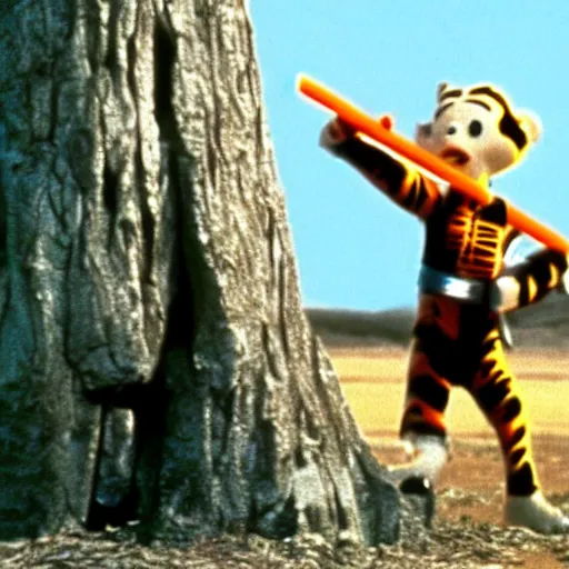 Image similar to a still of calvin an hobbes in star wars a new hope ( 1 9 7 7 )