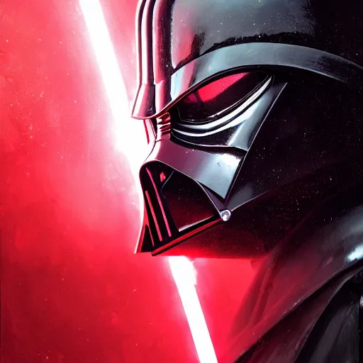 Image similar to portrait of darth vader wielding red lightsabre, league of legends amazing splashscreen artwork, legends of runeterra, splash art, natural light, elegant, photorealistic facial features, intricate, fantasy, detailed face, atmospheric lighting, anamorphic lens flare, cinematic lighting, league of legends splash art, hd wallpaper, ultra high details by greg rutkowski