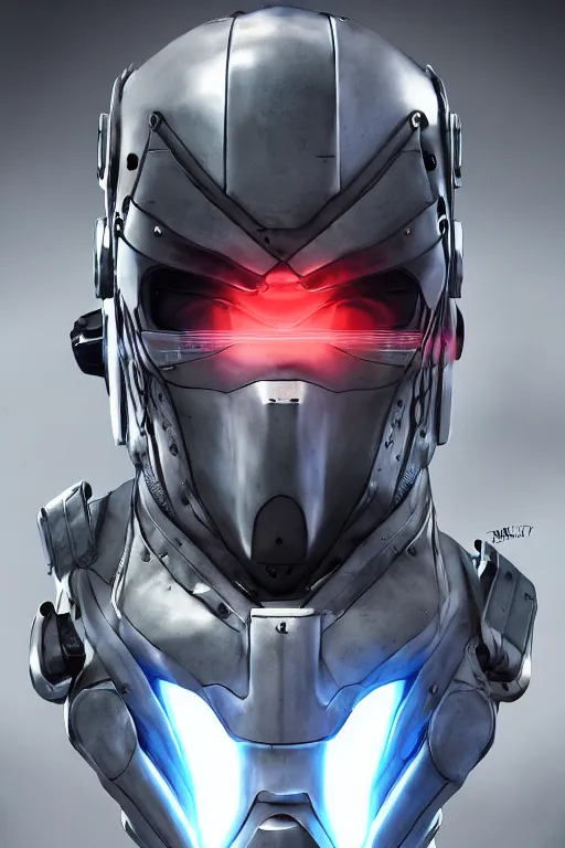 Image similar to cyber cyborg ninja mask helmet metal gear solid artic suit swat commando, global illumination ray tracing hdr fanart arstation by sung choi and eric pfeiffer and gabriel garza and casper konefal, a spectacular view cinematic rays of sunlight comic book illustration, by john kirby