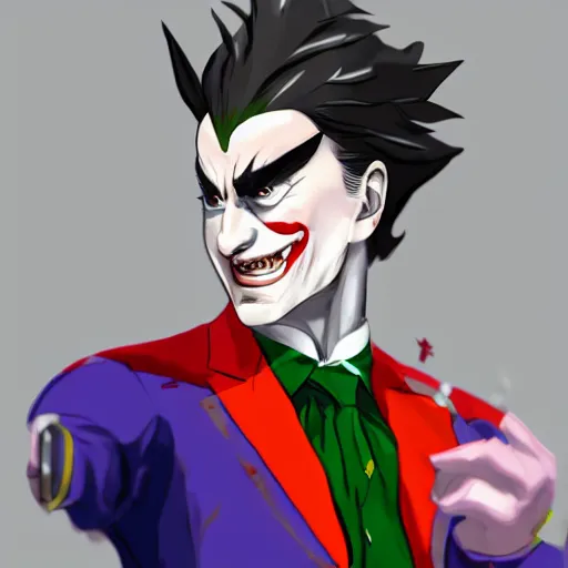 Image similar to Phoenix Wright as the Joker, highly detailed, trending on artstation