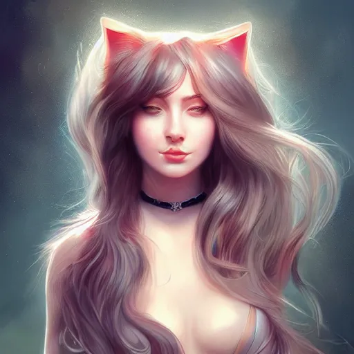 Image similar to cat girl, long hair, gorgeous, amazing, elegant, intricate, highly detailed, digital painting, artstation, concept art, sharp focus, illustration, art by Ross tran