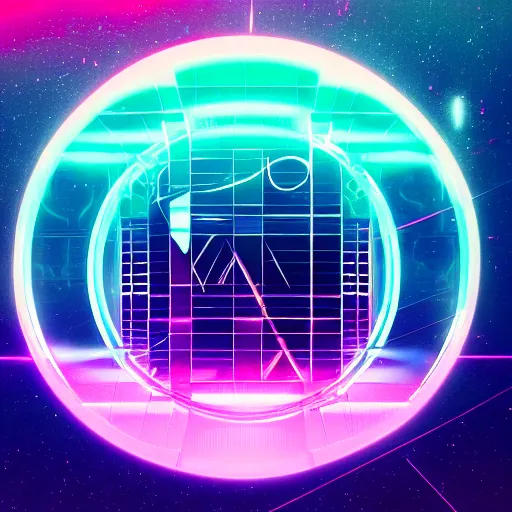 Image similar to a complex scifi logo for a synthwave music producer by viktor kadic, digital 3 d, black background, trending on artstation