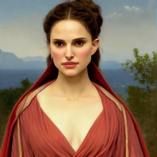 Image similar to Painting of Natalie Portman as Padme Amidala. Art by william adolphe bouguereau. During golden hour. Extremely detailed. Beautiful. 4K. Award winning.