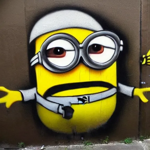 Image similar to Banksy graffiti of a minion,