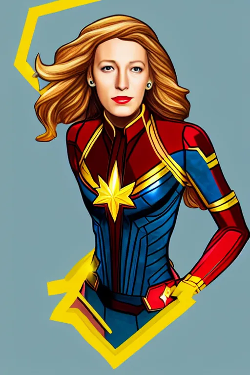 Image similar to Blake Lively as Captain Marvel high quality digital painting in the style of James Jean