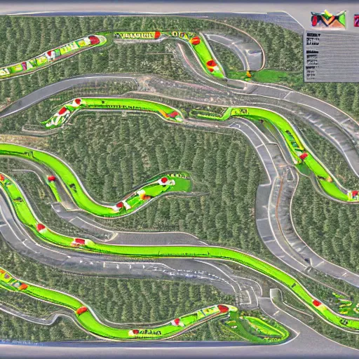 Image similar to top down view of an F1 racetrack map layout. Bowsers Castle viciousness trail map.