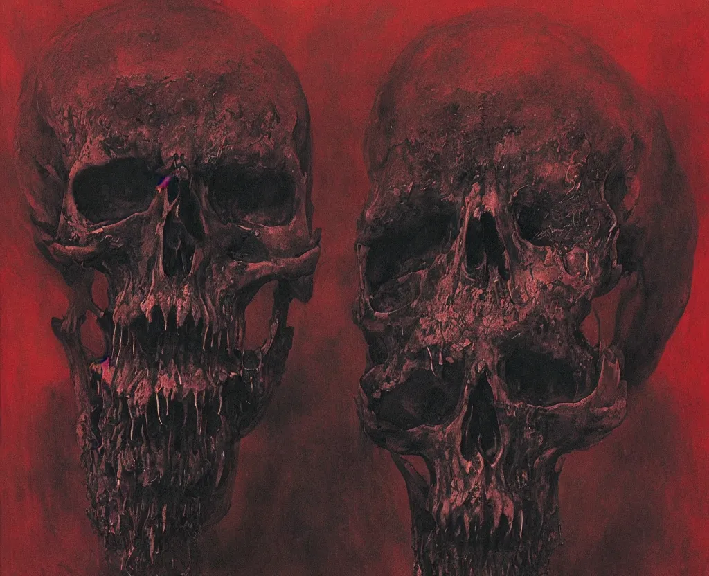 Prompt: ugly skull from heaven covered with black smoke and transparent red fabric, a painting by h. r giger, zdzisław beksinski, greg rutkowski. hyper detailed portrait.