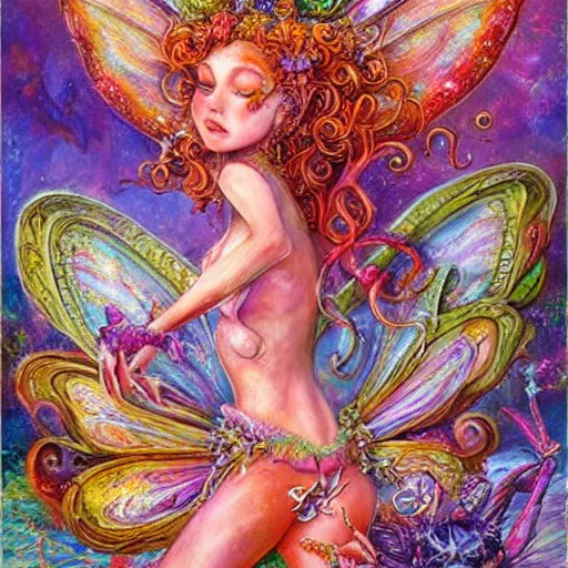 Image similar to a crab fairy, art by josephine wall, intricately detailed, highly detailed, fantasy, whimsical, trending on artstation
