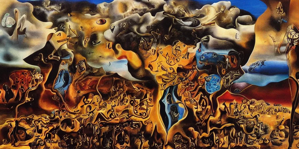 Image similar to the world between death and life, surrealistic detailed painting, by damien gilley and salvador dali