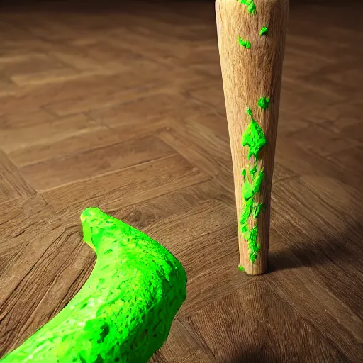 Image similar to wooden staff with green slime on it, octane render