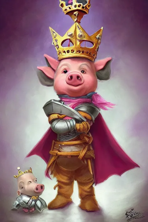 Image similar to cute little cartoonish anthropomorphic piglet knight princess wearing a cape and a crown, caricature, tiny, small, miniature pig, baby animal, short, pale blue armor, cute and adorable, pretty, beautiful, DnD character art portrait, matte fantasy painting, DeviantArt Artstation, by Jason Felix by Steve Argyle by Tyler Jacobson by Peter Mohrbacher, cinematic lighting