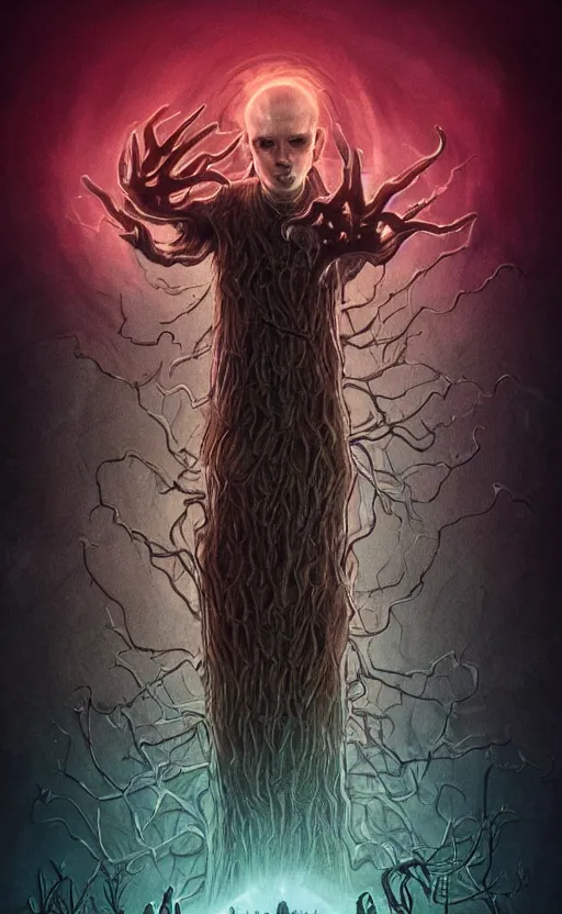 Image similar to full body portrait of Vecna from stranger things in the upside down, dynamic lighting, photorealistic, fantasy concept art, ambient lighting, atmospherical, stunning visuals, creative, cinematic, ultra detailed, trending on art station