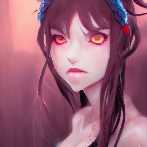 Image similar to anime portrait of a succubus as an anime girl by Stanley Artgerm Lau, WLOP, Rossdraws, James Jean, Andrei Riabovitchev, Marc Simonetti, and Sakimichan, trending on artstation