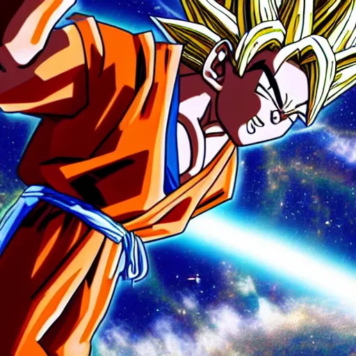 Prompt: goku in a spacesuit in awe at the beauty of the universe 4 k