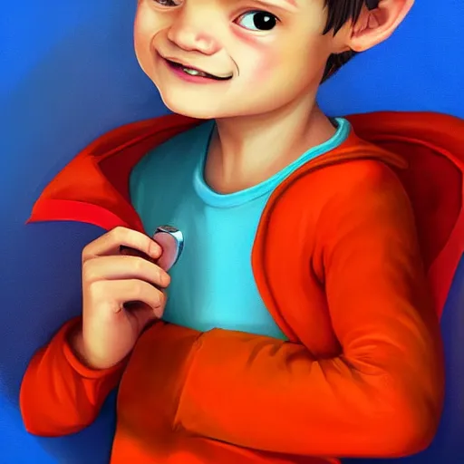 Image similar to attractive little boy character inspired in little hood red, digital artwork made by lois van barlee, james jean and rhads