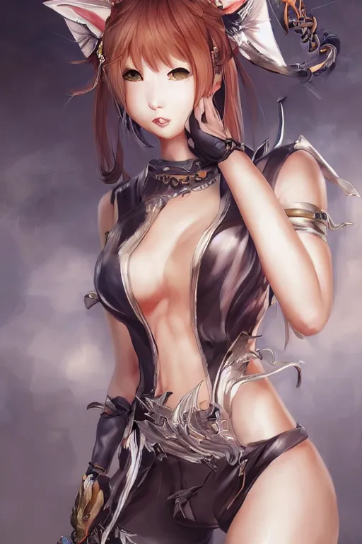 Image similar to cat girl in a blade and soul spinoff artbook rendered by the artist Nadezhda Tikhomirova, Jiyun Chae, Taran Fiddler, Lê Long, Joe Madureira, trending on Artstation by Taran Fiddler, artbook, Stanley Artgerm Lau, WLOP, Rossdraws , James Gurney