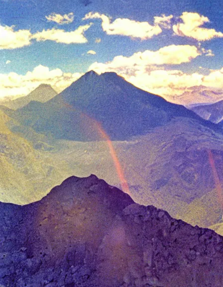 Image similar to vintage color photo of light rays shinning through Cordillera De Los Andes, 8k definition