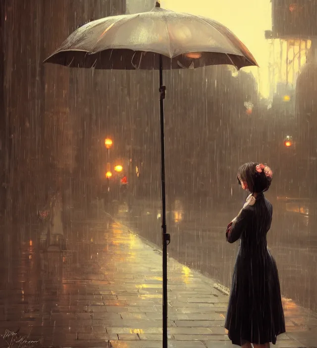 Prompt: an anthropomorphic rose watching it rains, fine details, night setting, realistic shaded lighting poster by ilya kuvshinov, katsuhiro, artgerm, jeremy lipkin, michael garmash, nixeu, unreal engine 5, radiant light, detailed and intricate environment