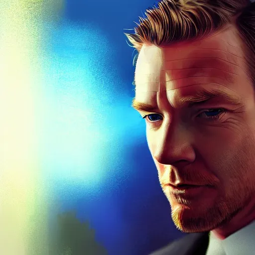 Image similar to ewan mcgregor, digital painting, hyperdetailed, volumetric lighting, sharp focus, portrait, intricate