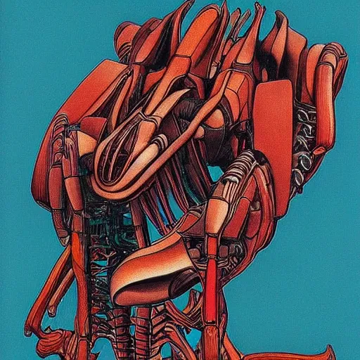 Prompt: beautifully colored sazabi by m. c. escher, junji ito h. r. giger