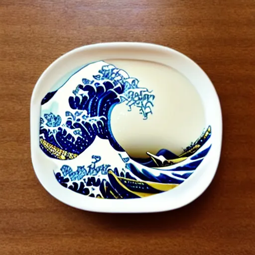 Prompt: The Great Wave as a bowl of ramen,