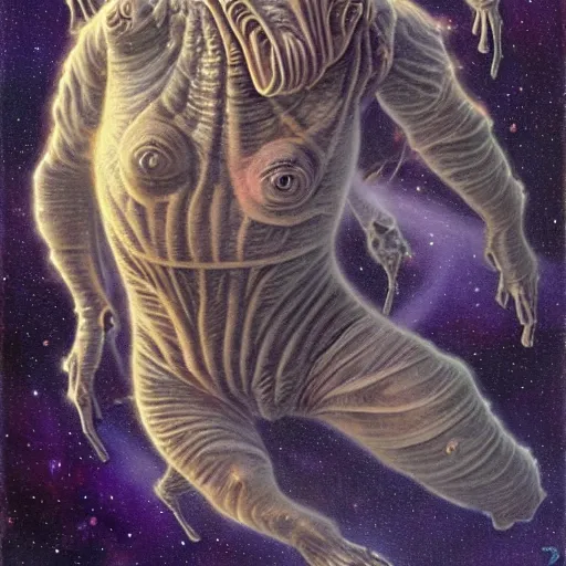 Image similar to the alien transcendent cosmic tardigrade that awaits you at the end of all of space and time, by Gerald Brom