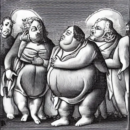 Prompt: fat politicians with big bellies are draining souls of innocent peoples in baroque style , politicians as devil