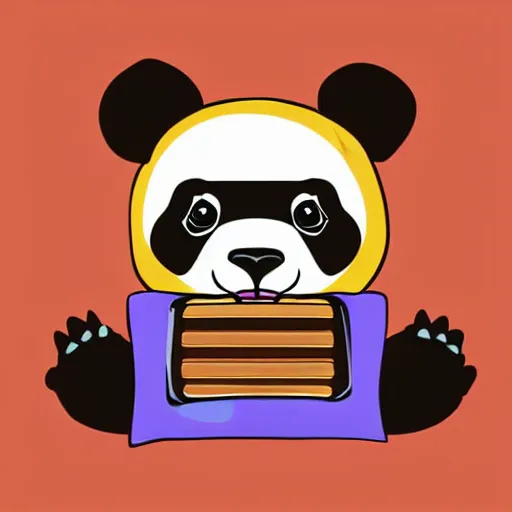 Image similar to vector artwork of a panda eating a chocolate bar, colorful, playful