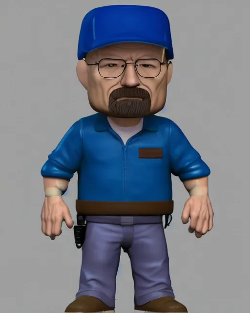 Image similar to full body 3d render of Walter White as a funko pop, studio lighting, white background, blender, trending on artstation, 8k, highly detailed