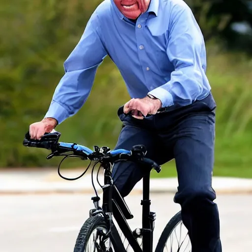 Image similar to ultra realistic photo of joe biden falling off of his bike, film, perfect face, in the style of a candid photo