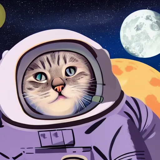 Image similar to ln illustration cat wearing astronaut suit on the moon planet earth in the background sigma 1 4 mm f / 1. 8 astroied belt