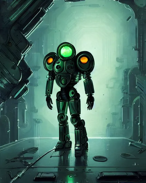 Image similar to luigi in a mech scifi suit matrix with chrome and small lights by, fantasy character portrait, ultra realistic, futuristic background by laurie greasley, concept art, intricate details, highly detailed by greg rutkowski, gaston bussiere, craig mullins, simon bisley